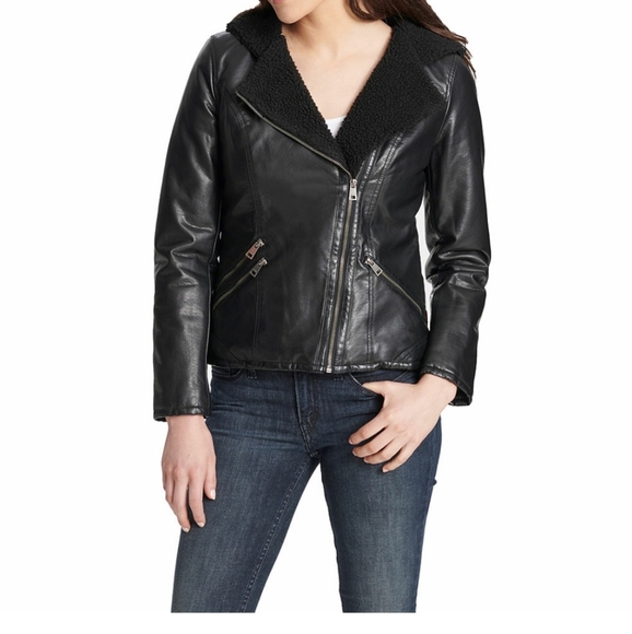 LEVI'S Leather Hooded Midweight Motocycle Jacket L - Picture 3 of 6